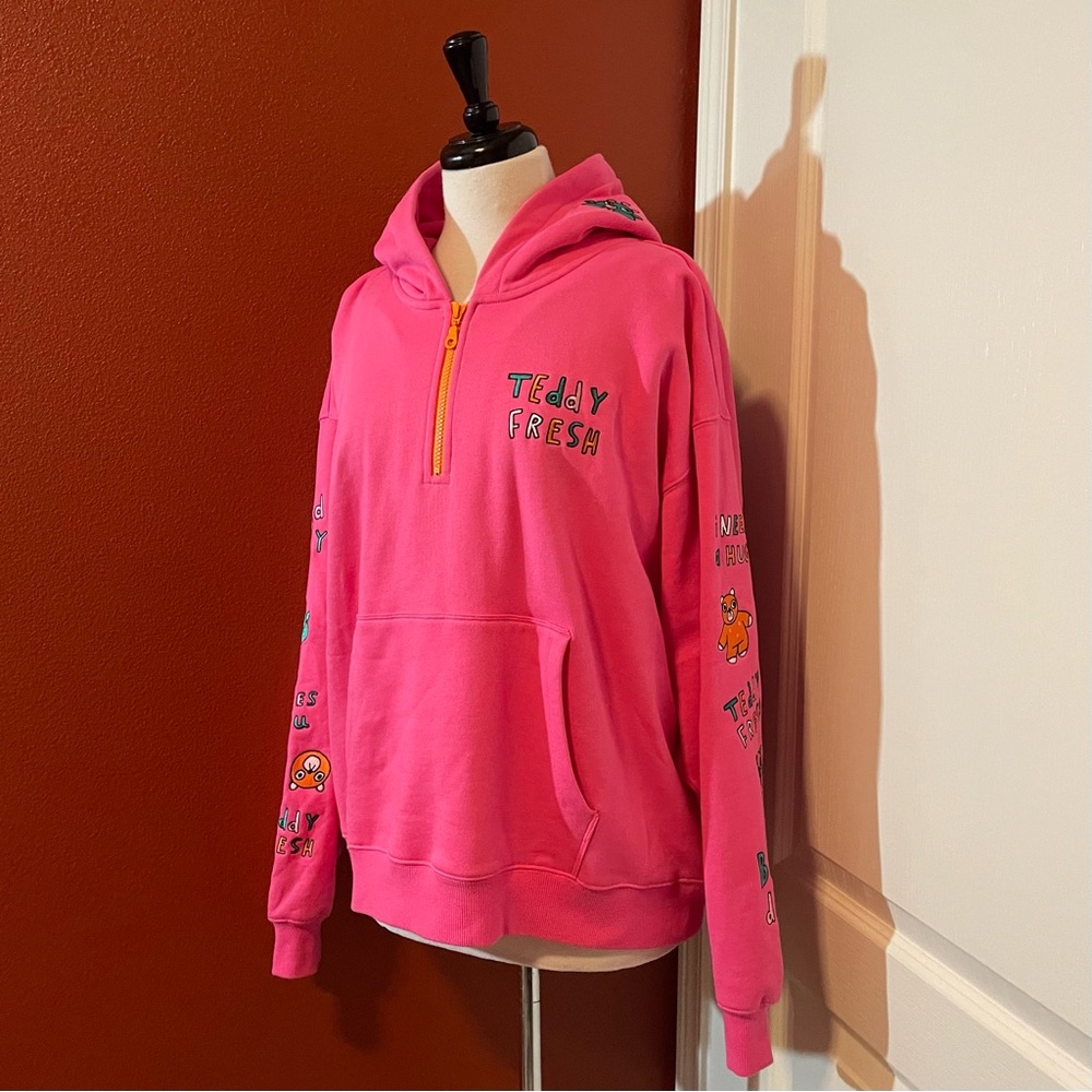Teddy Fresh‎ Unisex Pink Quarter Zip Pullover I Need A Hug Hoodie Sweatshirt